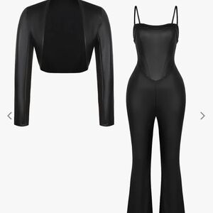 Popilush Chic Black leather Jumpsuit with Matching Jacket nwt